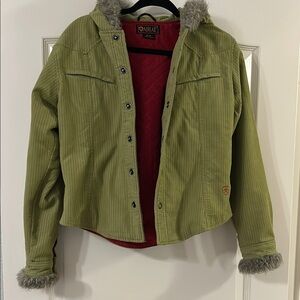 Ariat Olive Green Corduroy Jacket with Faux Fur Trim